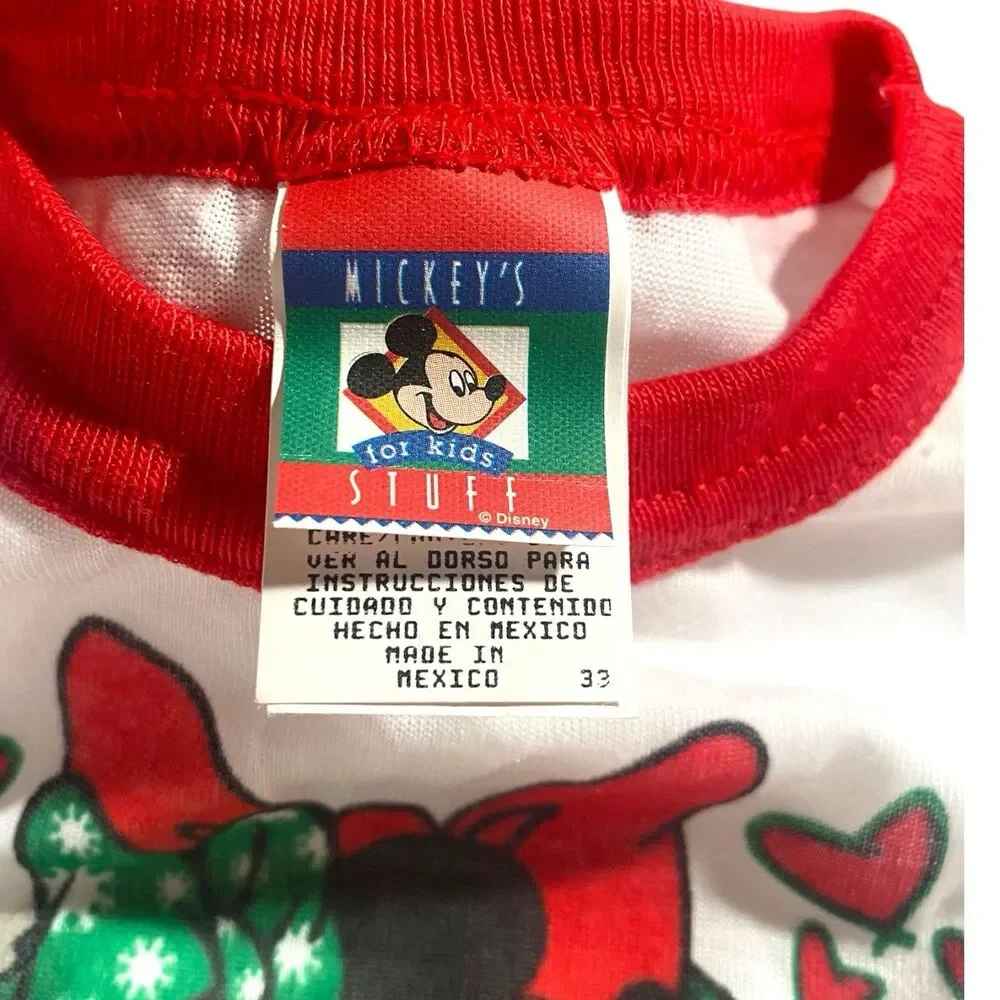 Vintage 90s Disney's Mickey Minnie Mouse Pajama Set Christmas Toddler 4T Red